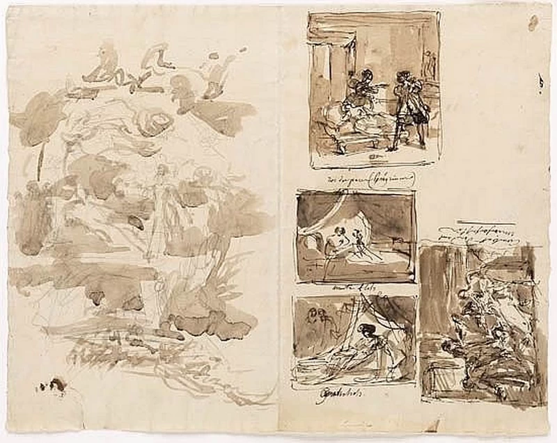 Foglio di studi con cinque schizzi compositivi